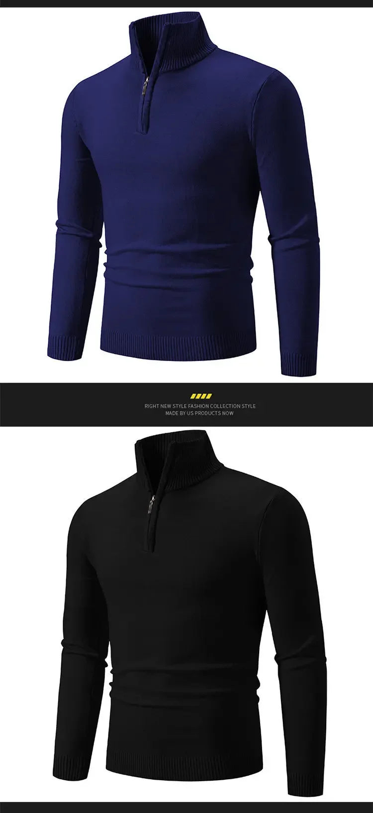 New Arrival Autumn/winter Men's Knitted Pullover Sweater Zipper Half Polo/turtle Neck Casual Top Long Sleeve