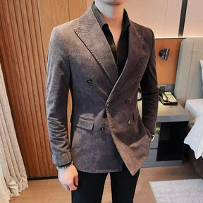 Men's Corduroy Striped Suit Jaet Autumn Winter Thiened Korean Sle Slim Fit Faionable Casual Western Top