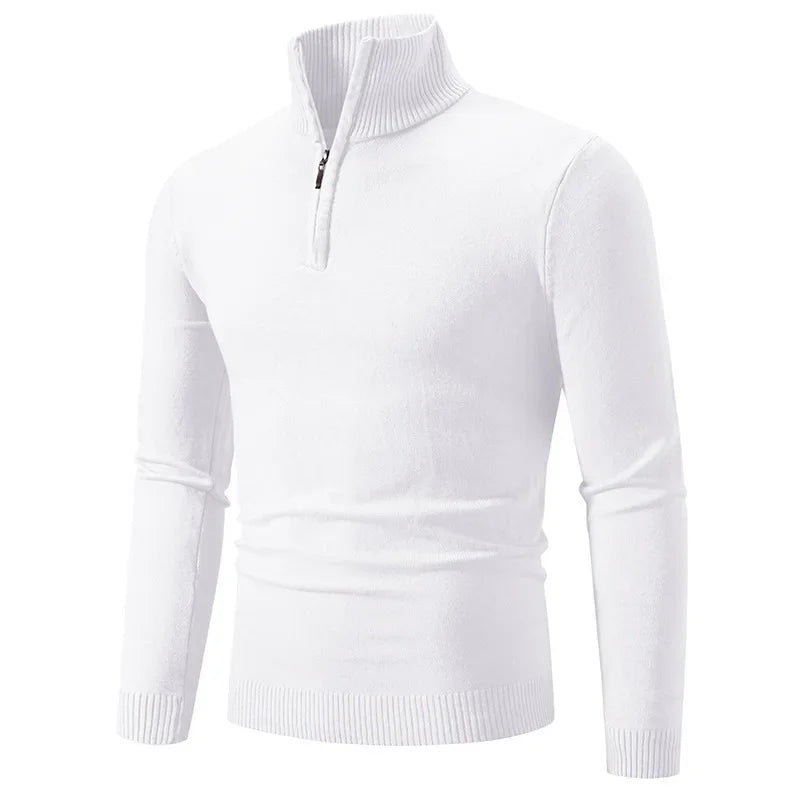 New Arrival Autumn/winter Men's Knitted Pullover Sweater Zipper Half Polo/turtle Neck Casual Top Long Sleeve