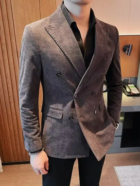 Men's Corduroy Striped Suit Jaet Autumn Winter Thiened Korean Sle Slim Fit Faionable Casual Western Top